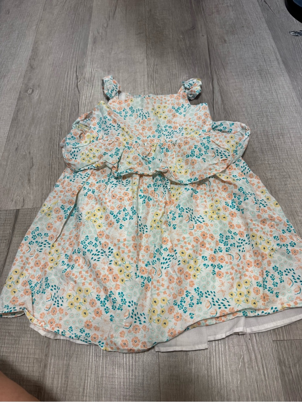 Tahari Girls Floral Ruffle Sundress - Peach, Teal & Yellow